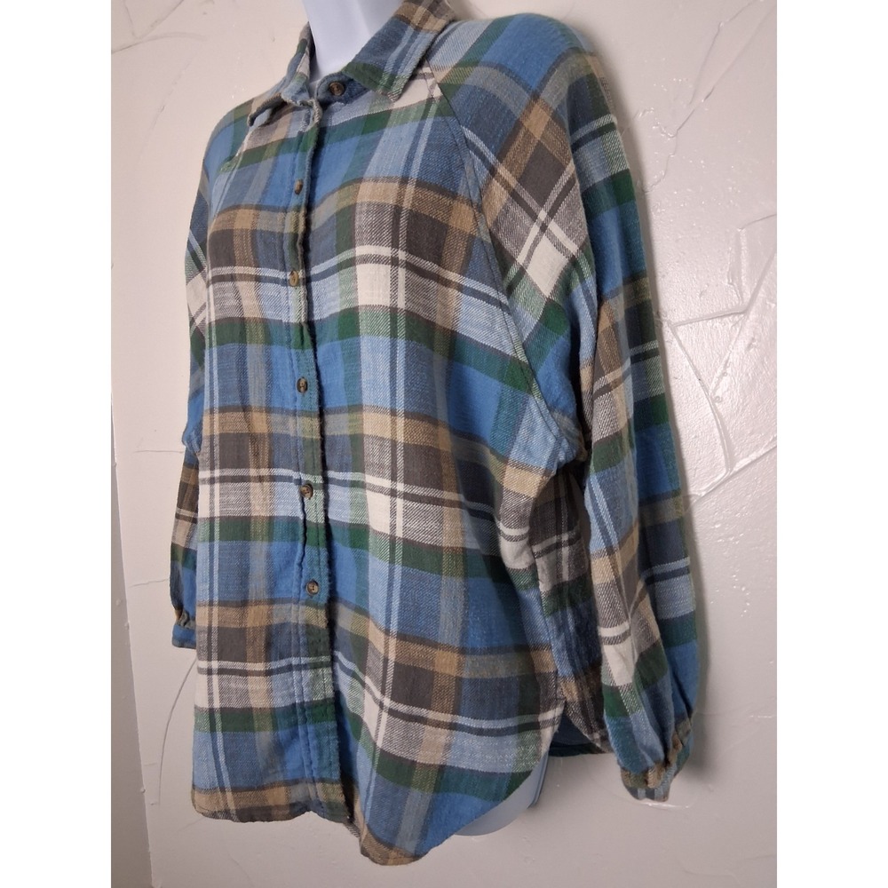 American Eagle Plaid Flannel Shirt Size XS Drop Shoulder Button Up Oversized - Picture 2 of 7
